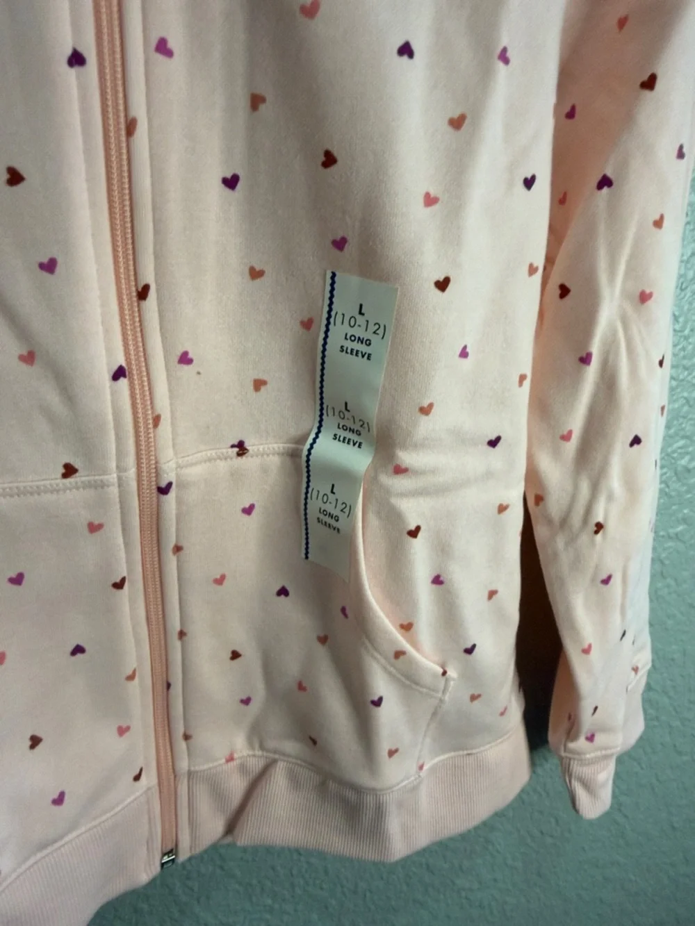 Cat & Jack Girls' Pink Heart Print Zip Hoodie size large